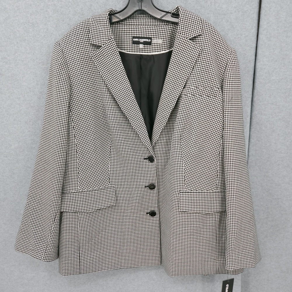 Karl Lagerfeld Paris Houndstooth 3 Button Check Blazer Womens Size 24W‎ NWT